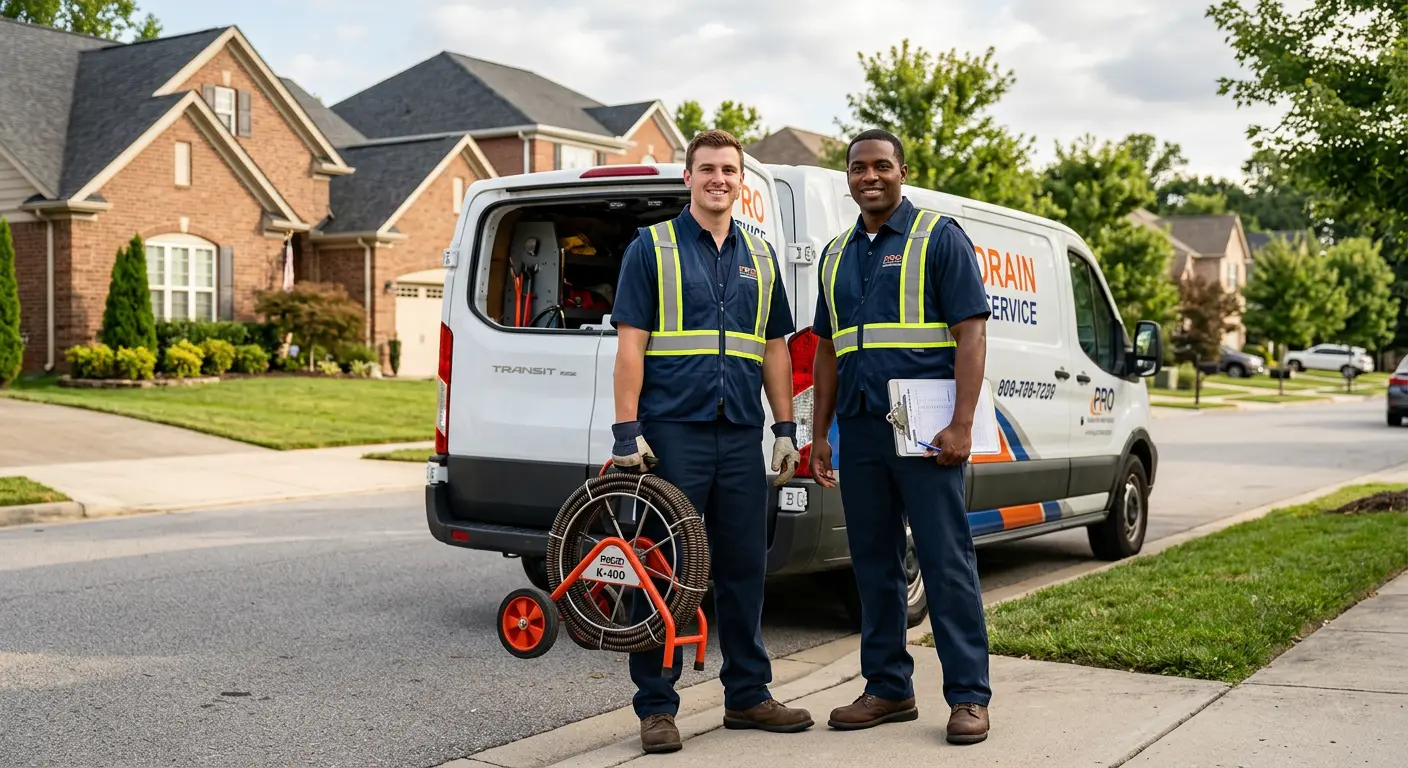 Sewer and drain service team with equipment ready for work in Krum